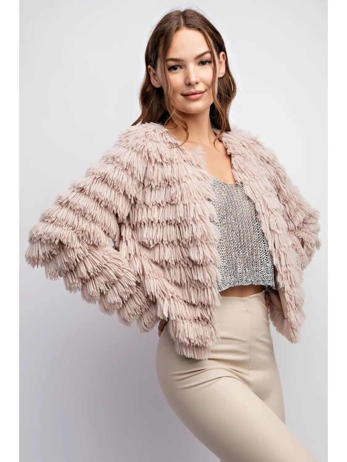 Faux Fur Front Open Jacket