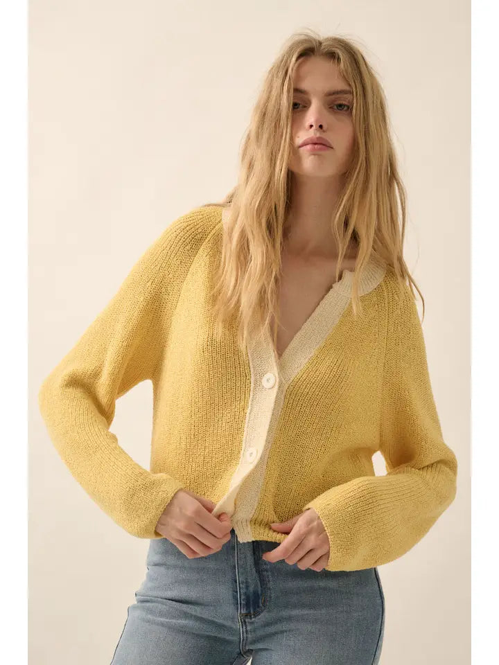 Ribbed Knit Contrast Cardigan Sweater