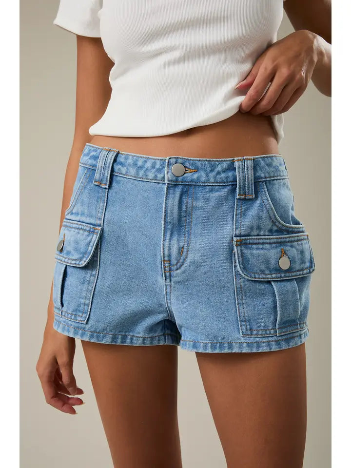 Denim Low Rise Pocket Micro Shorts