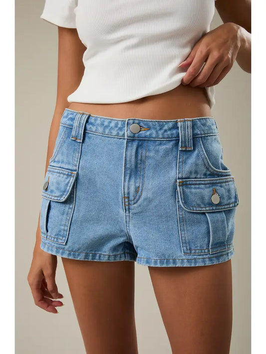 Denim Low Rise Pocket Micro Shorts