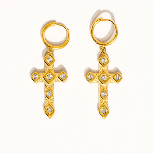 Miriam 18K Cz Cross Earring