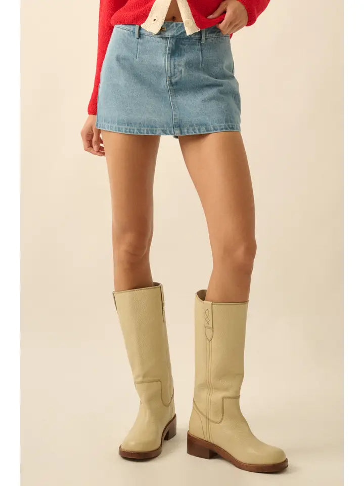 Denim Zip-Fly Belt Loop Mini Skort