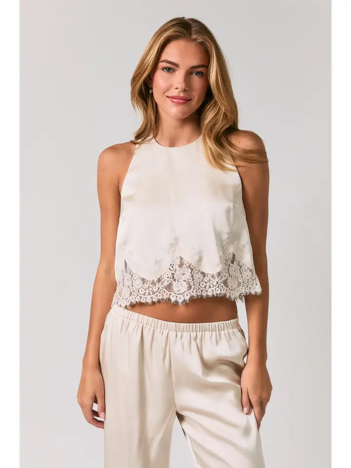 Halter Neck Lace Trim Detail Sleeveless Top
