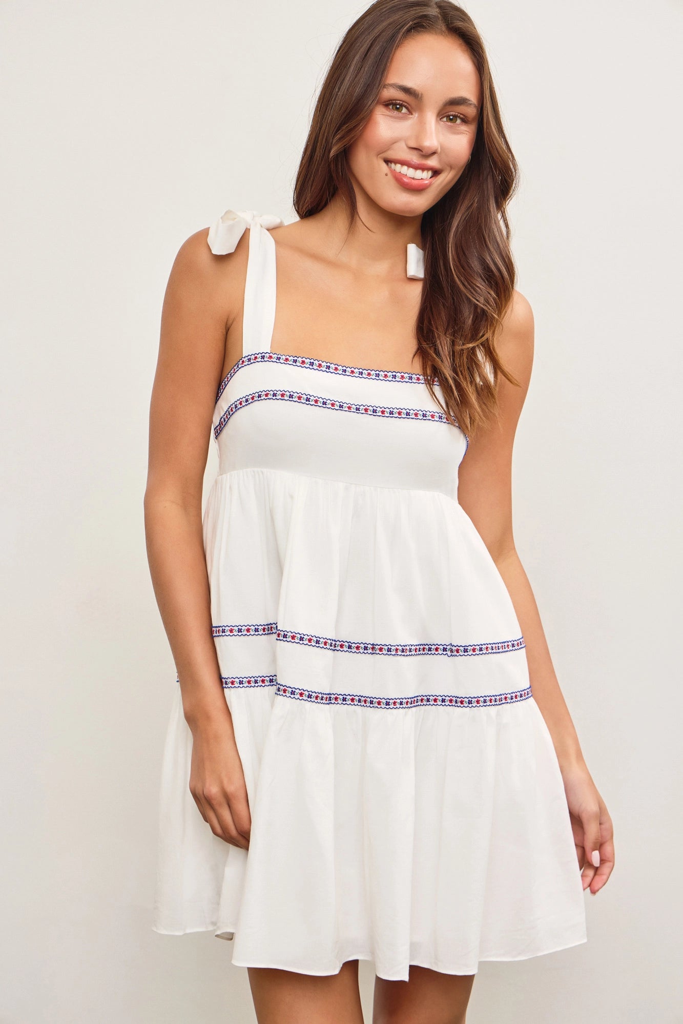 Tied Shoulder Ruffle Tiered Dress