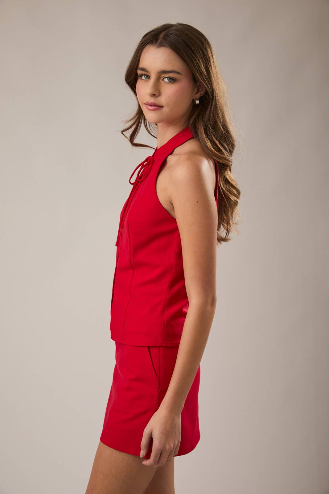 MANDARIN COLLARED HALTER TOP