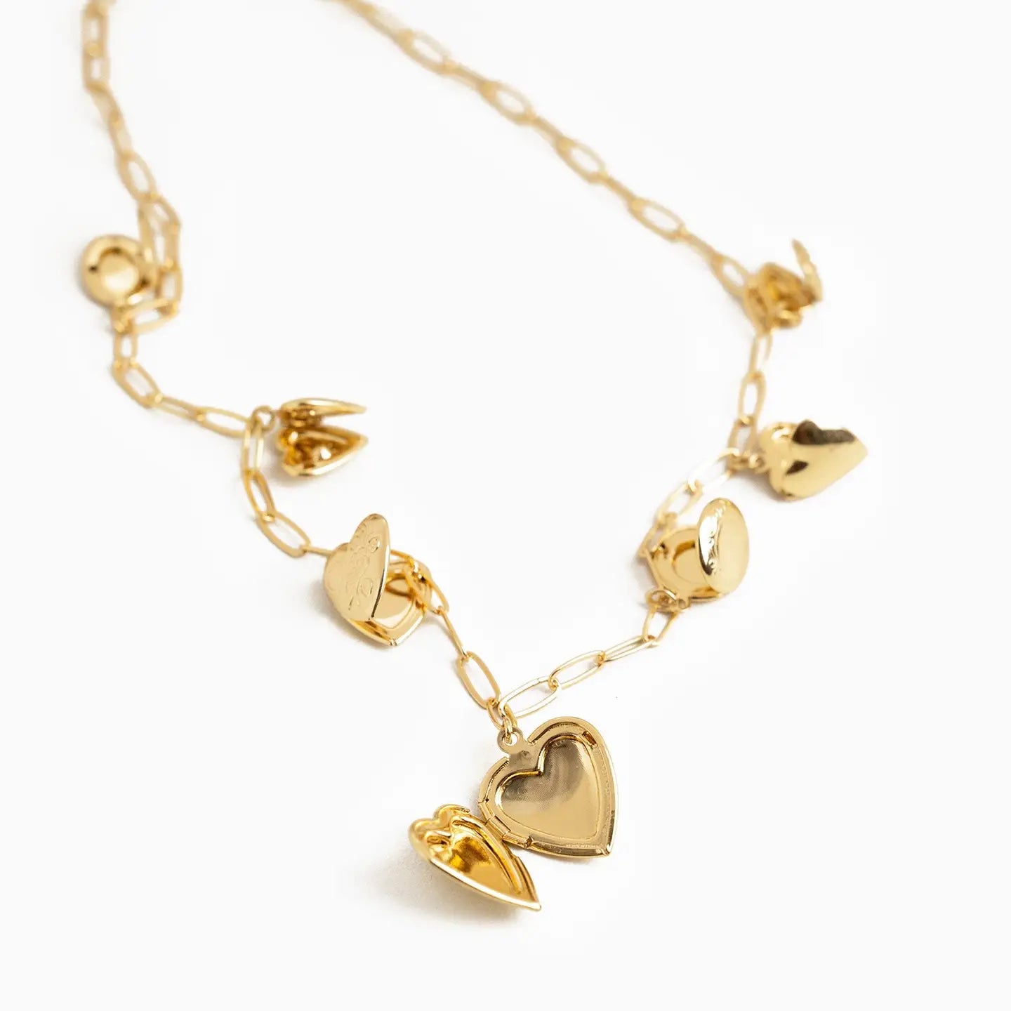 Seven Heart Locket Charm Necklace