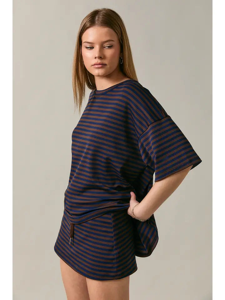 Short Sleeve Round Neck Oversized Stripe T-Shirt
