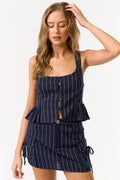 Linen Stripe Smocked Back Ruffled Top