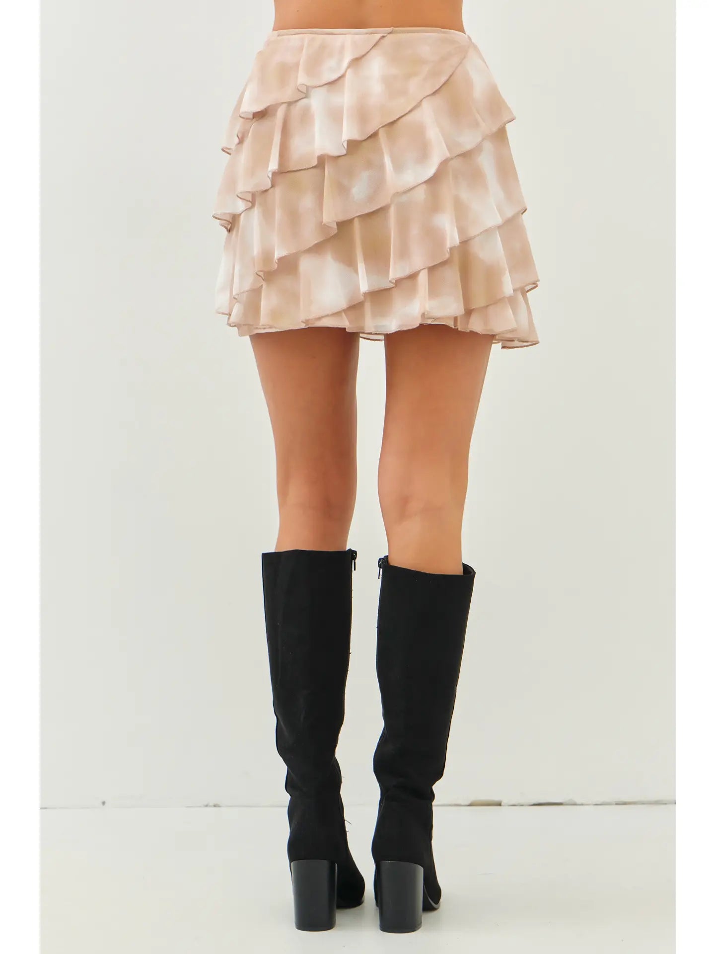 Tie Dye Stretchy Mesh Ruffled Mini Skirt