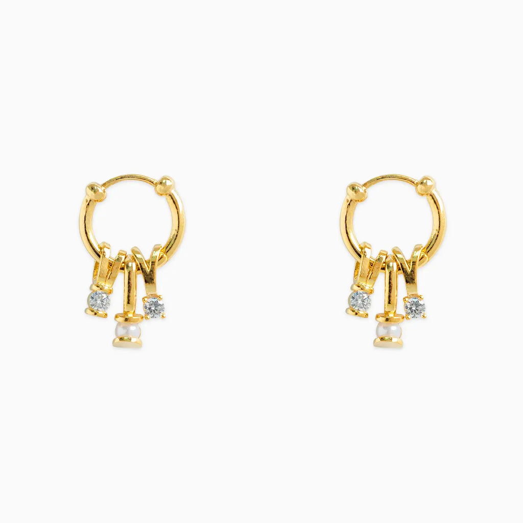Rondelle Pearl Cz Charm Hoop Earrings
