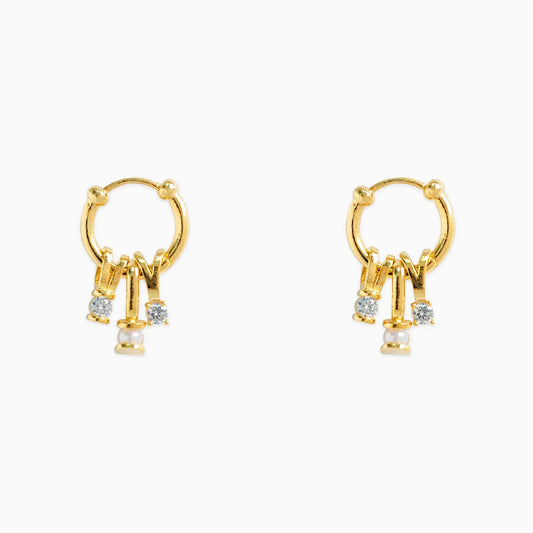 Rondelle Pearl Cz Charm Hoop Earrings