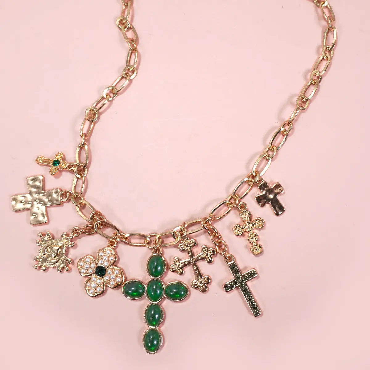 Charm Necklace-Multi Cross Charms Necklace