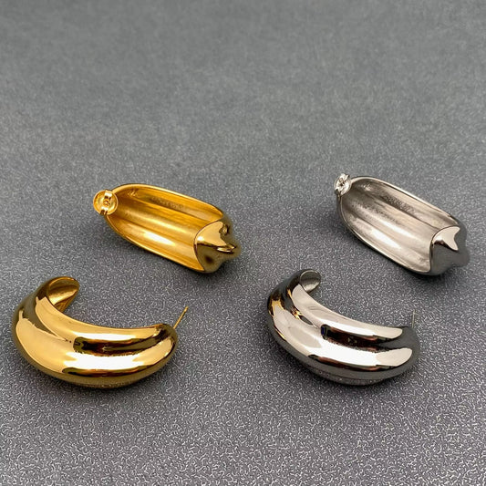 18K Gold Plated Stainless Steel C Shaped Post Earrings