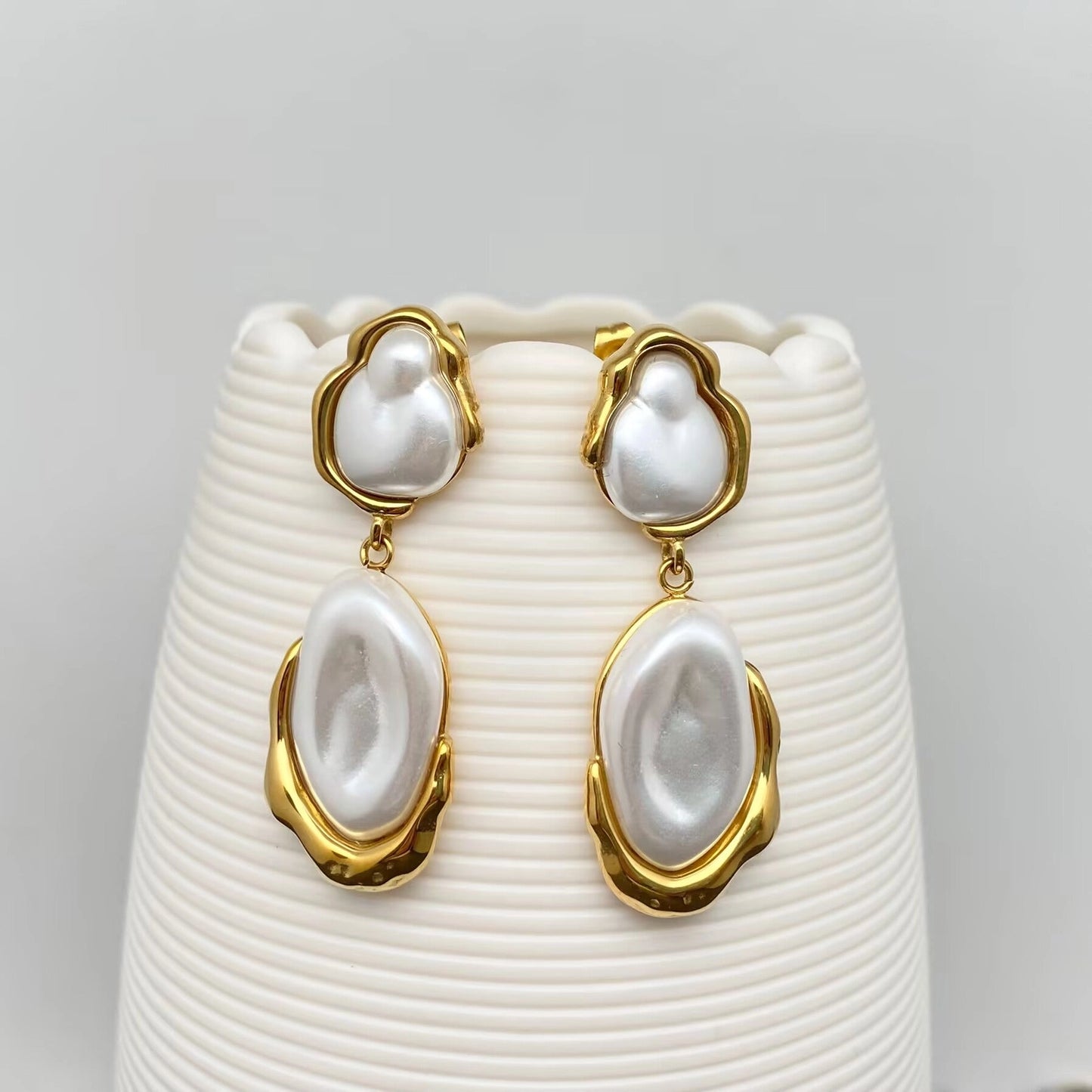Geometric Pearl 18K Gold Plated Stainless Steel Earrings