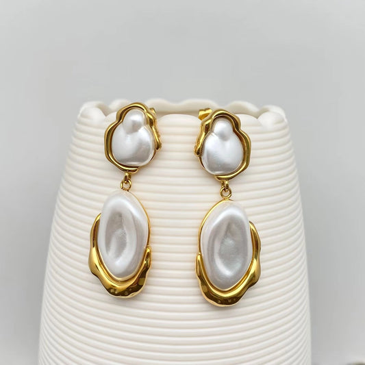 Geometric Pearl 18K Gold Plated Stainless Steel Earrings