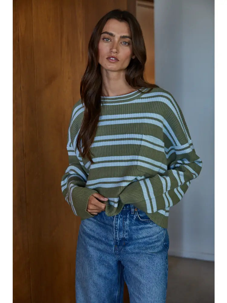 Knit Sweater Acrylic Nylon Wool Spandex Striped Top