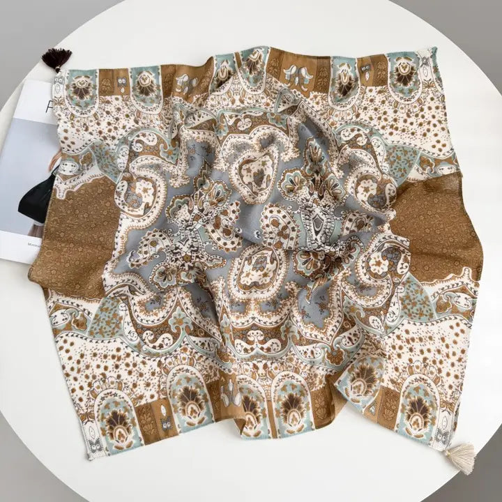 Vintage Paisley Scarf Dual Tassel Printed Neck Bandana