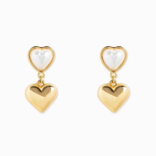 Pearl Heart w/Puffy heart Drop Earrings