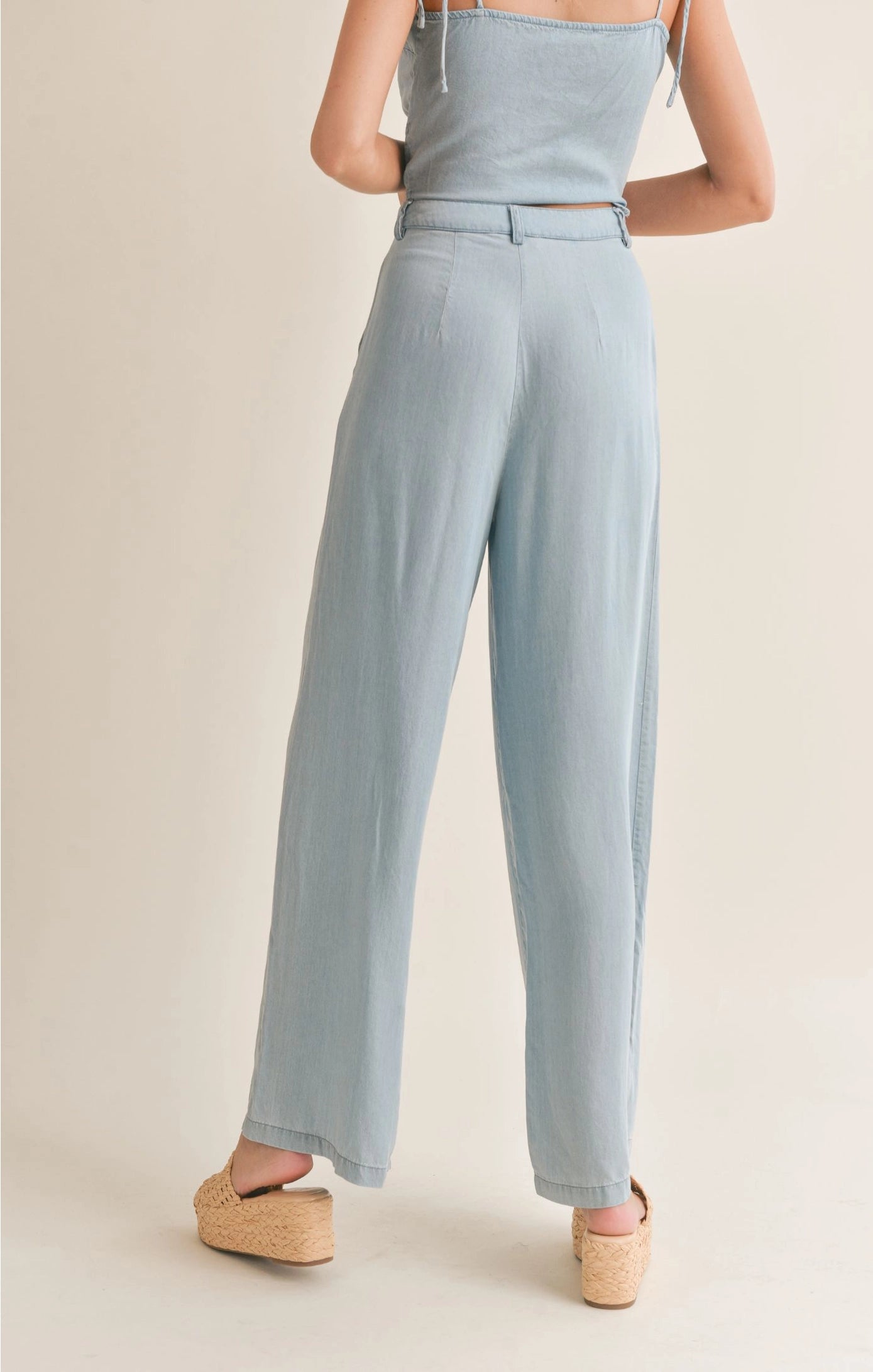 Sadie & Sage Soft Breeze Chambray Wide Leg Pant