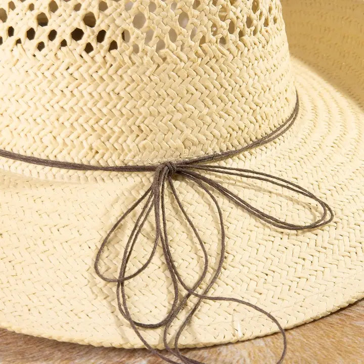 Assorted Beads Strap Straw Cowboy Hat