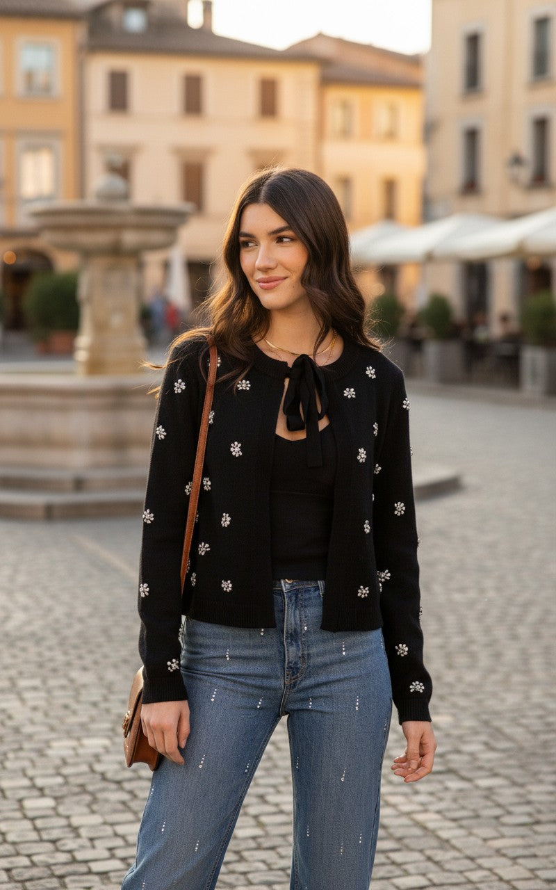 Dex Embellished Tie-Front Cardigan