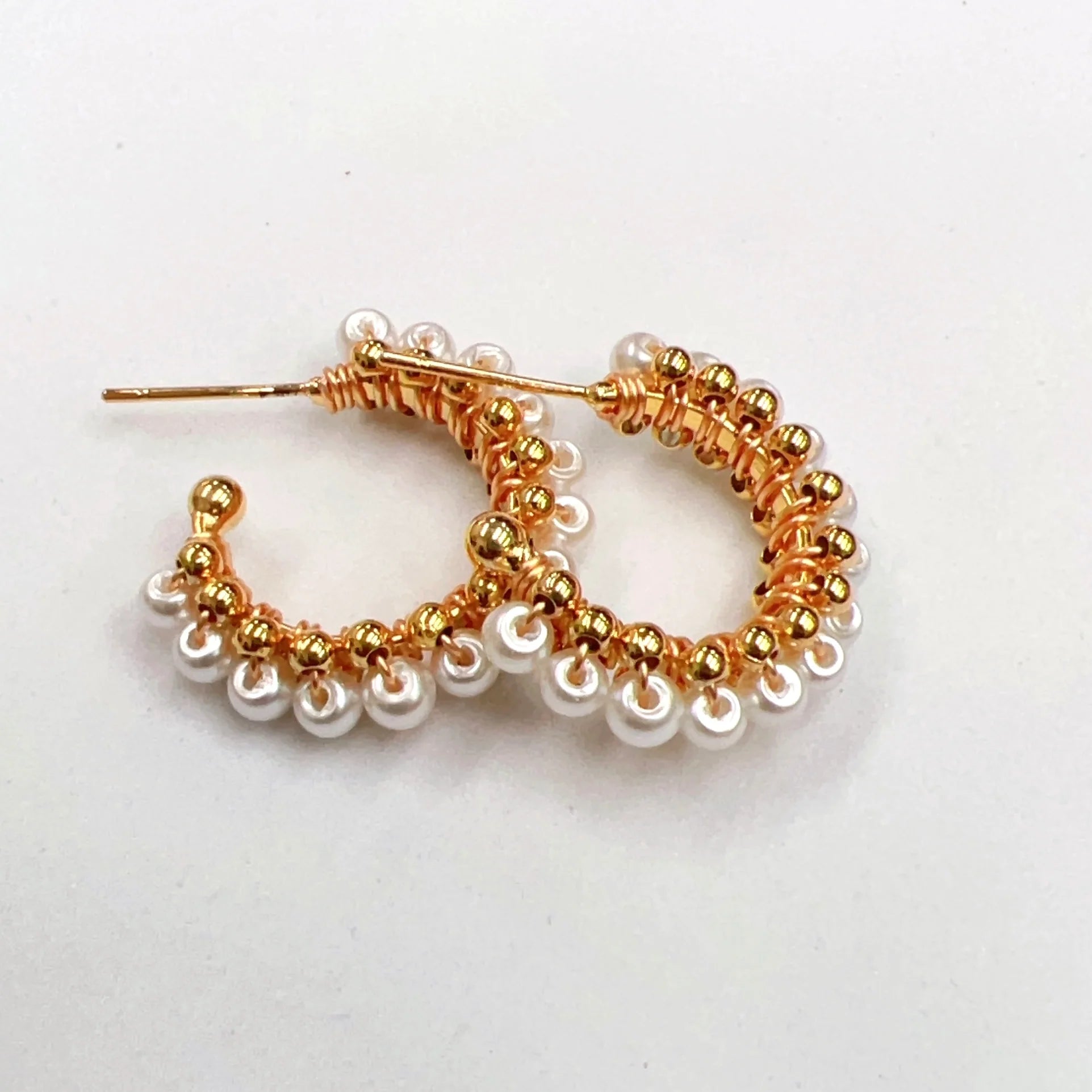 Ellie Single Pearl Line Mini Hoop Earring