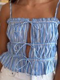 Cotton Stripe Lace Up Babydoll Top