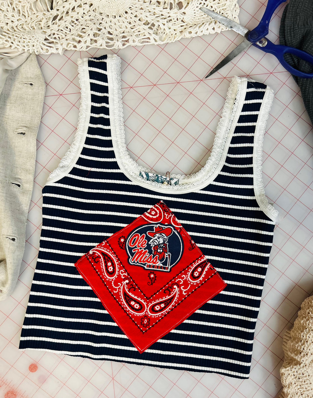 OOAK Vintage Bandana Stripe Rebel Tank