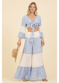 Lurex Stripe Printed Tie Front Top