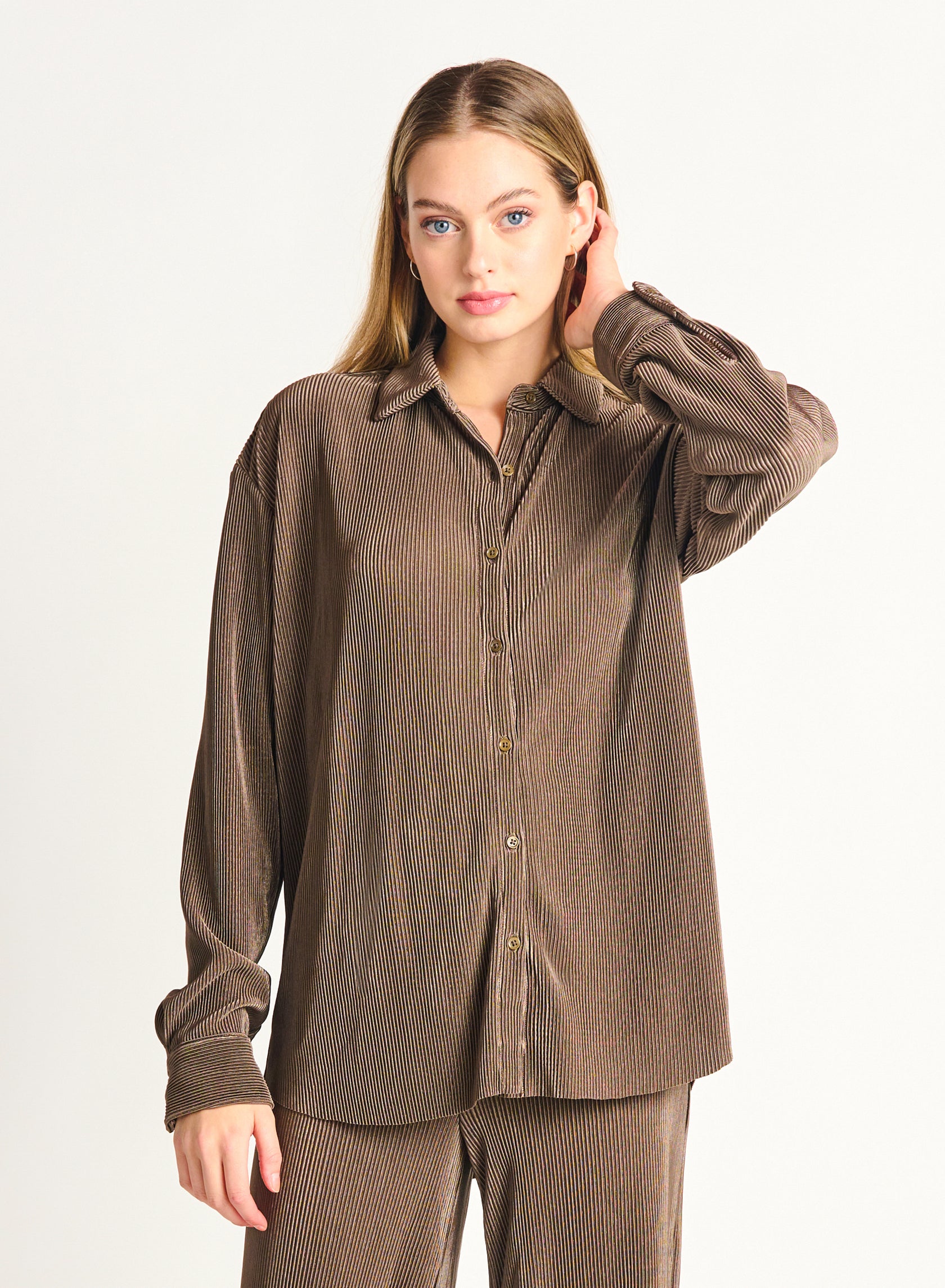 Dex Peanut Pleated Button Front Shirt