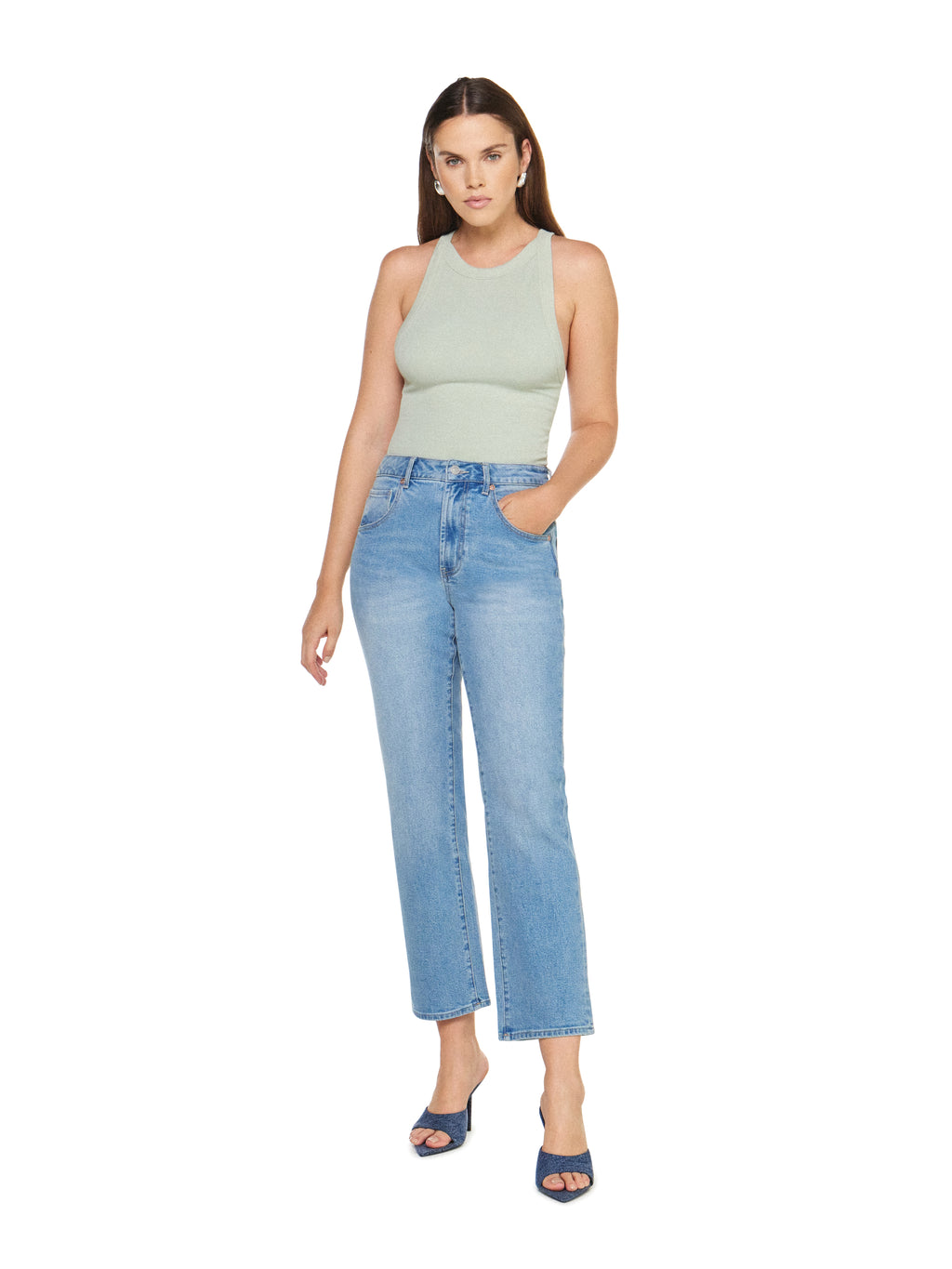 Articles of Society Village Cropped Aura Blue Mid Rise Straight
