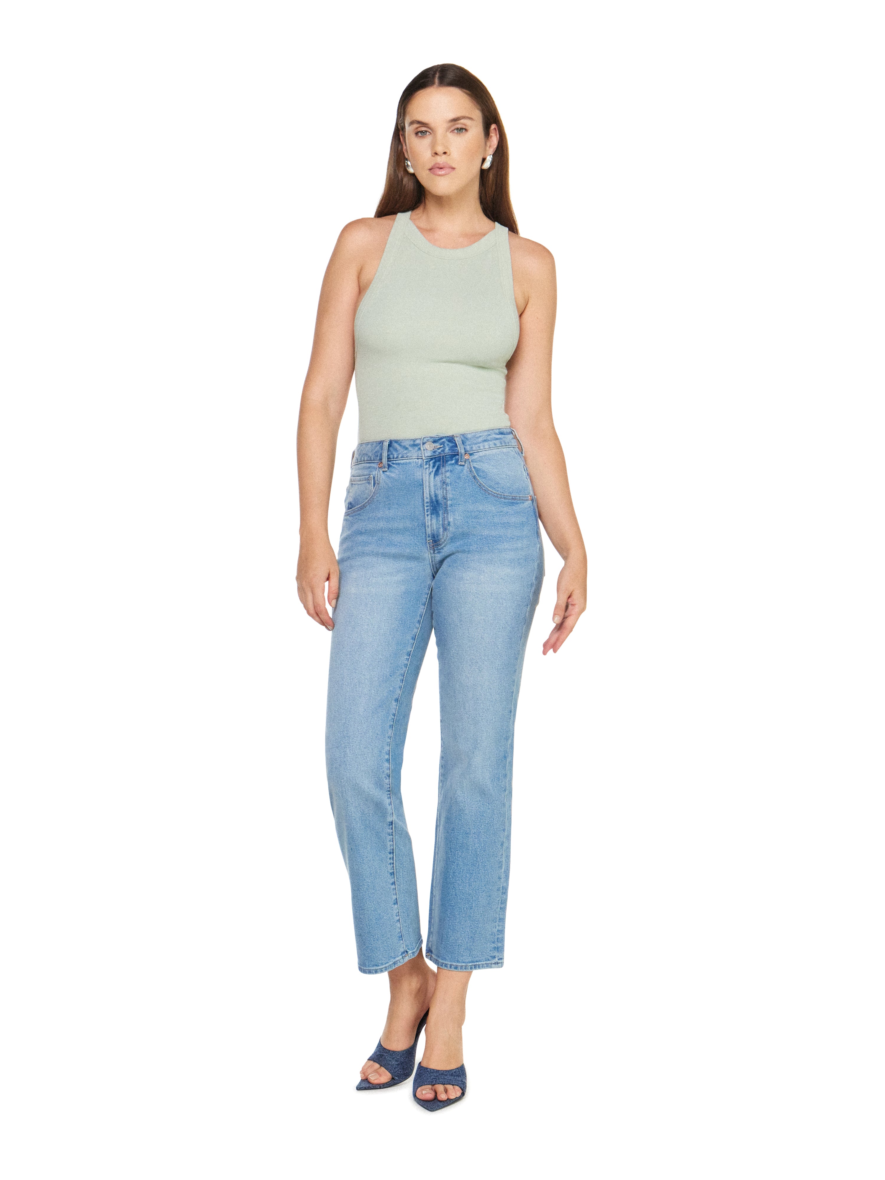 Articles of Society Village Cropped Aura Blue Mid Rise Straight