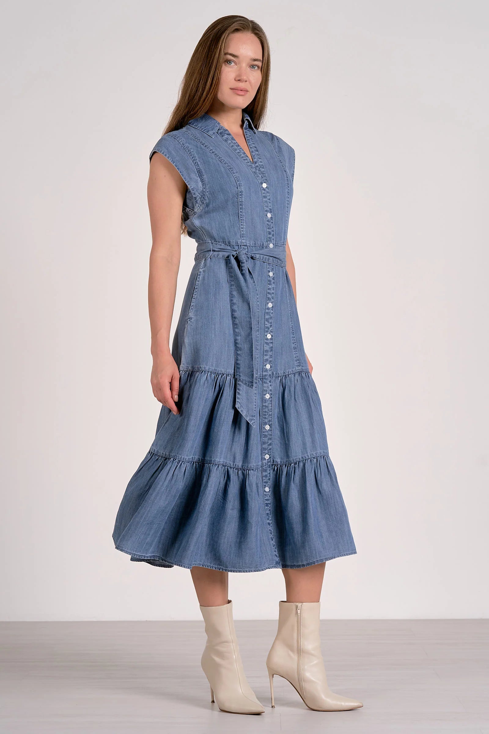 ELAN CAP SLEEVE MIDI DRESS