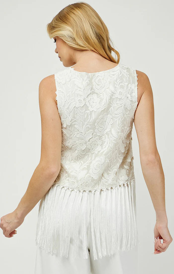 Embroidered Top with Fringe Hem