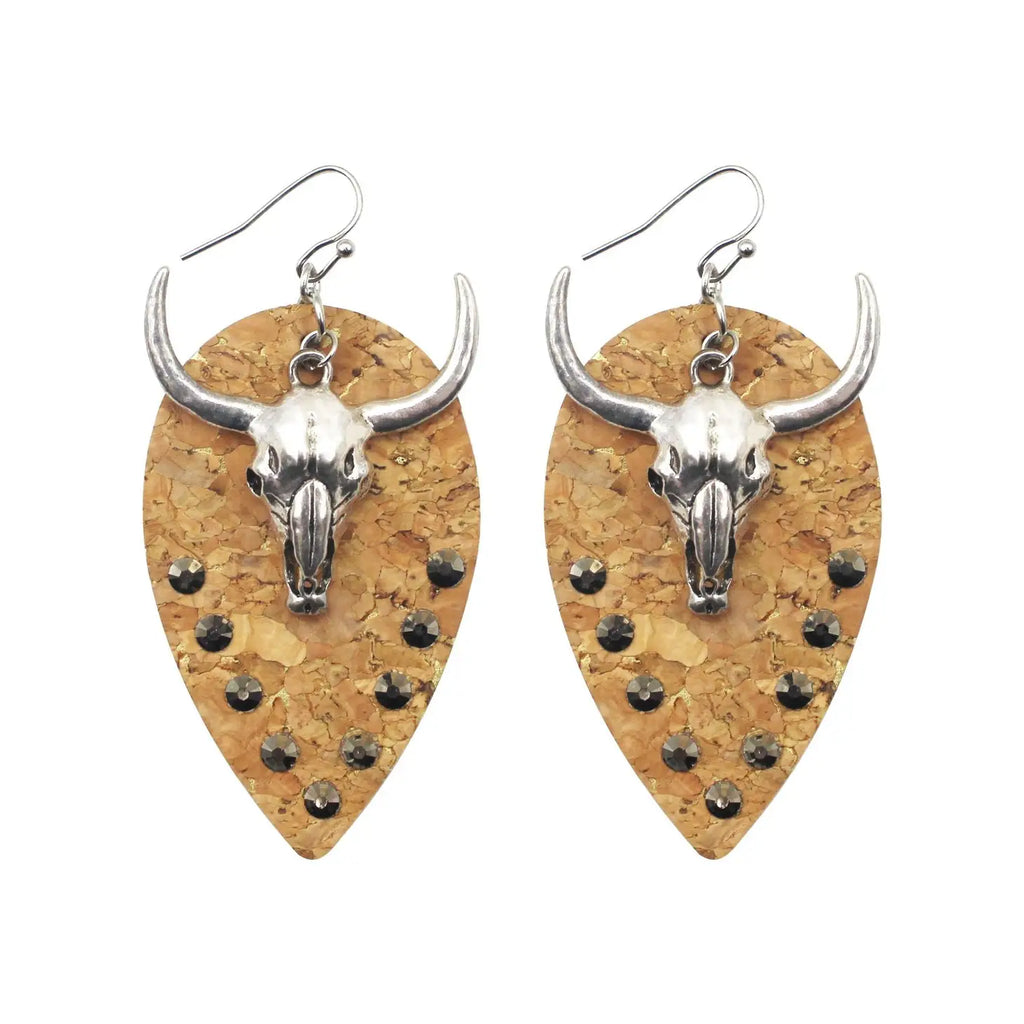 Metal Bull Head Leather Earring