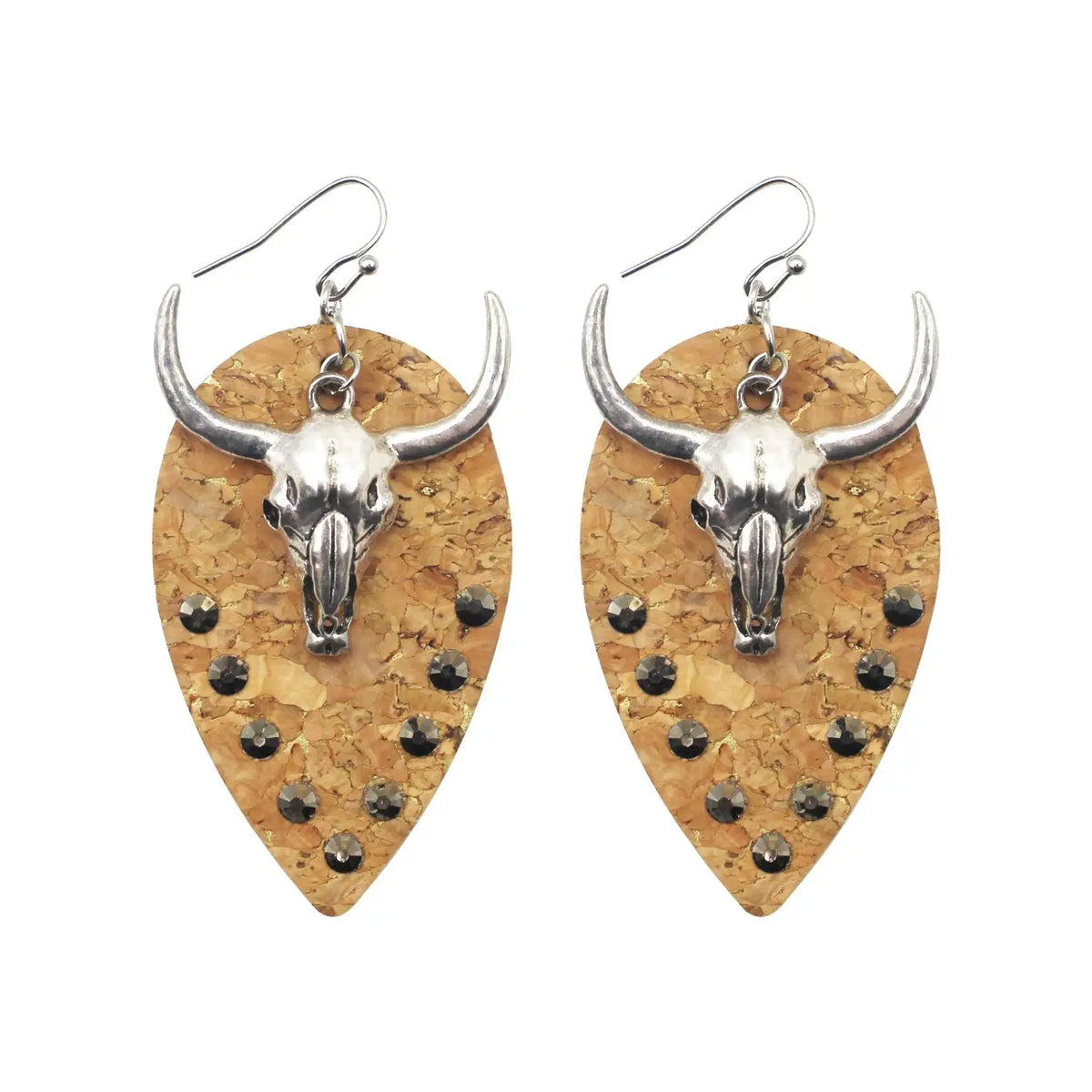 Metal Bull Head Leather Earring
