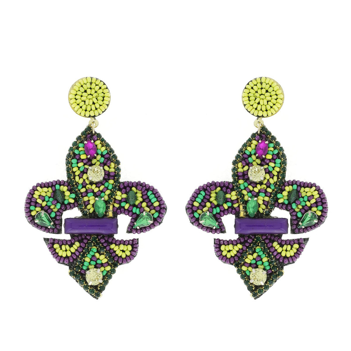 Mardi Gras Fleur-De-Lis Beaded Earring