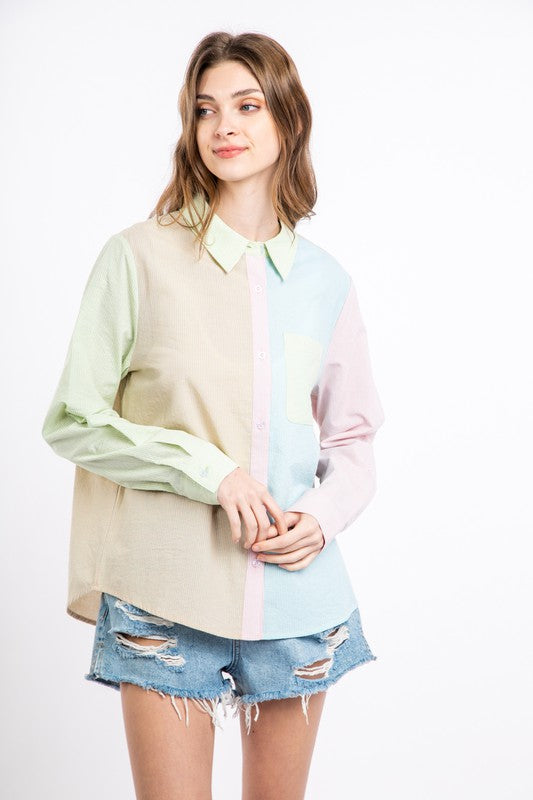 Naomi Colorblock Button Up Top