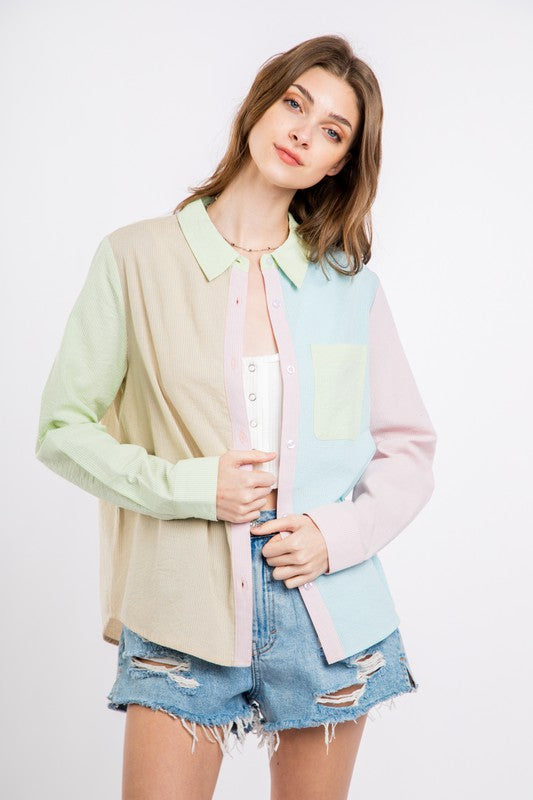 Naomi Colorblock Button Up Top
