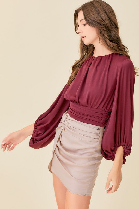 Leona Shirred Neck Waist Band Top
