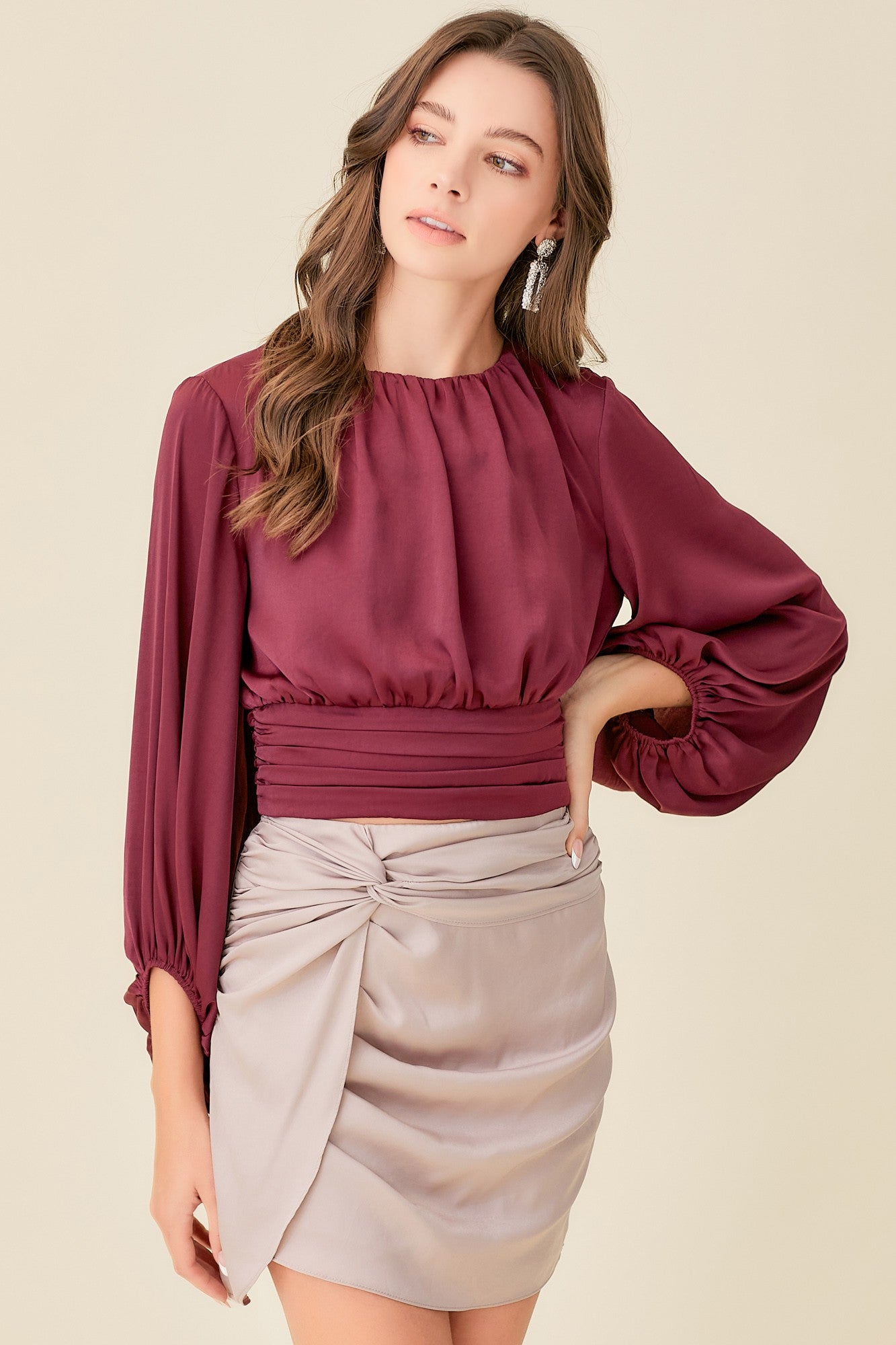 Leona Shirred Neck Waist Band Top