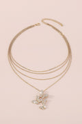 Rhinestone Butterfly Pendant Layered Necklace
