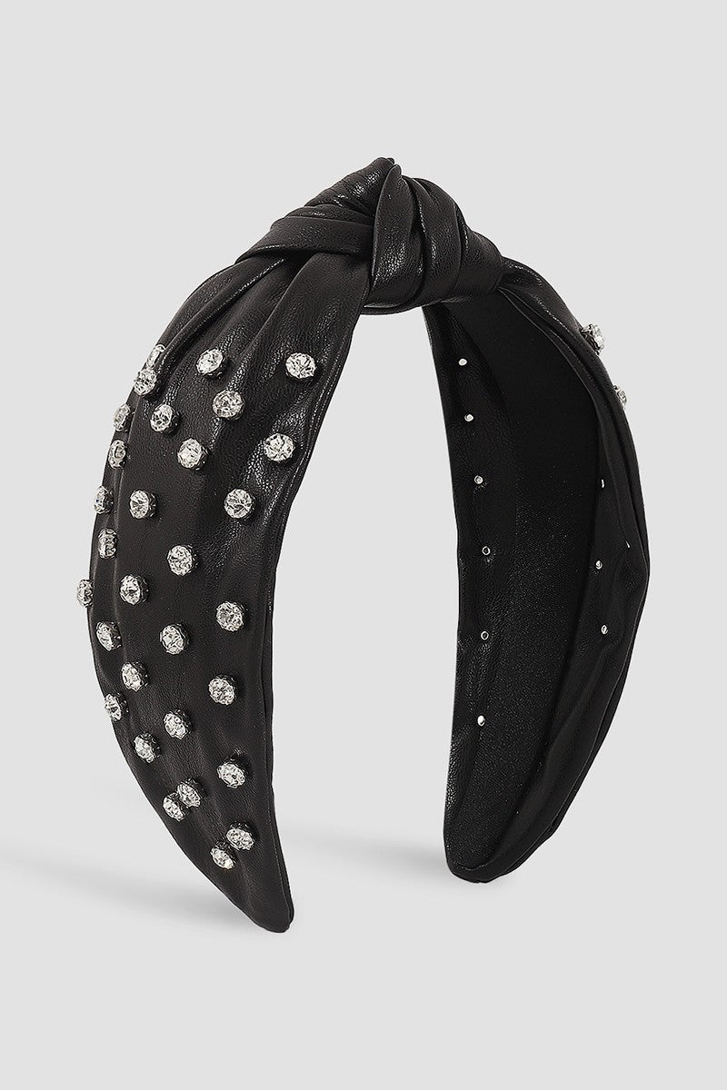Vegan Leather Large Crystal Top Knot Headband