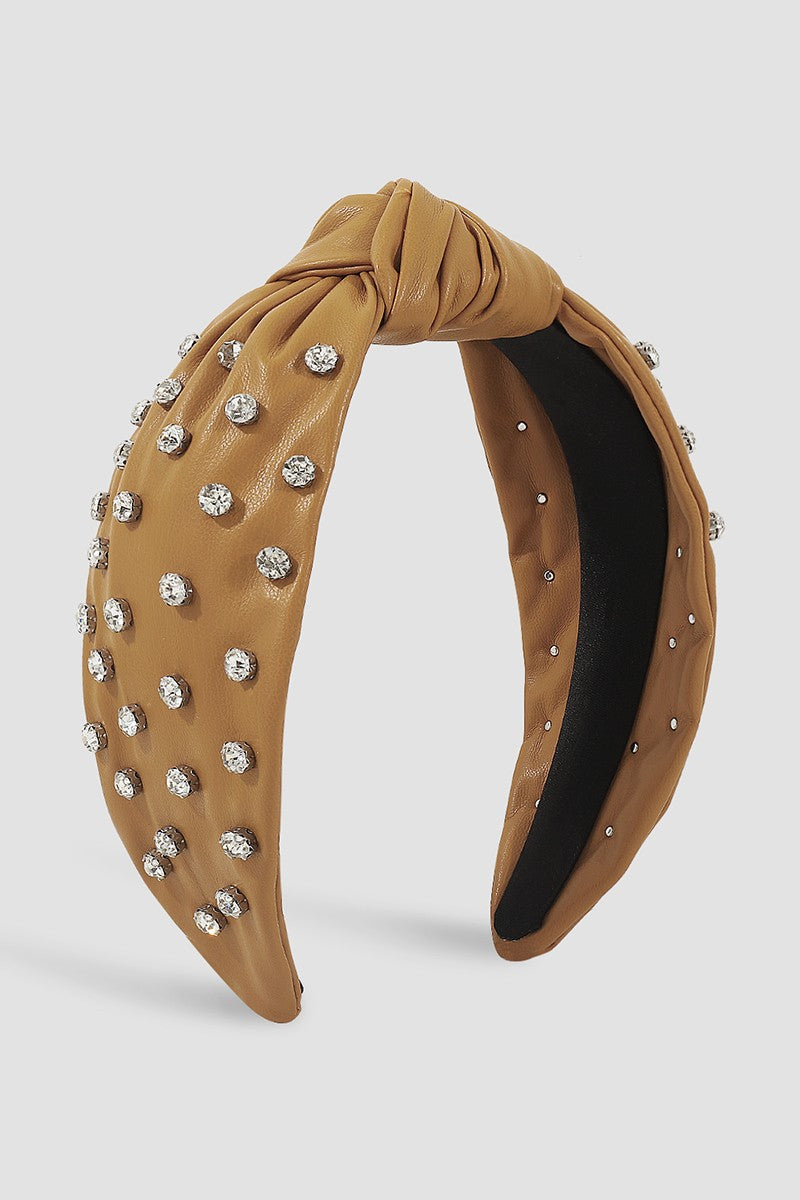 Vegan Leather Large Crystal Top Knot Headband