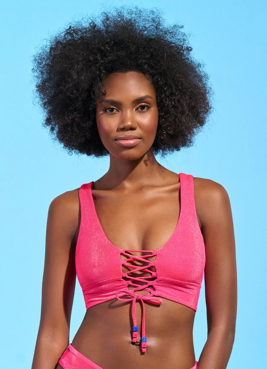 Maaji Hot Fushia Paradise Long Line Triangle Bikini Top
