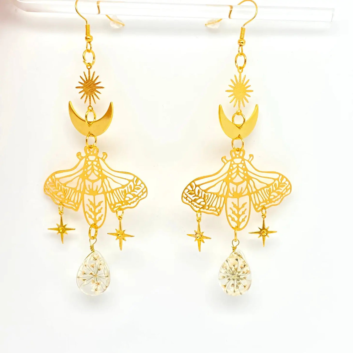 Moth Star Moon Resin Crystal Earring