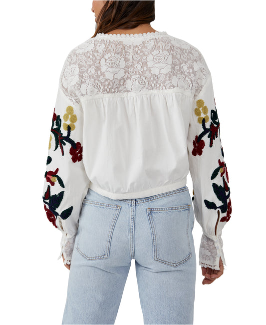 Free People Meadows Embroidered Top