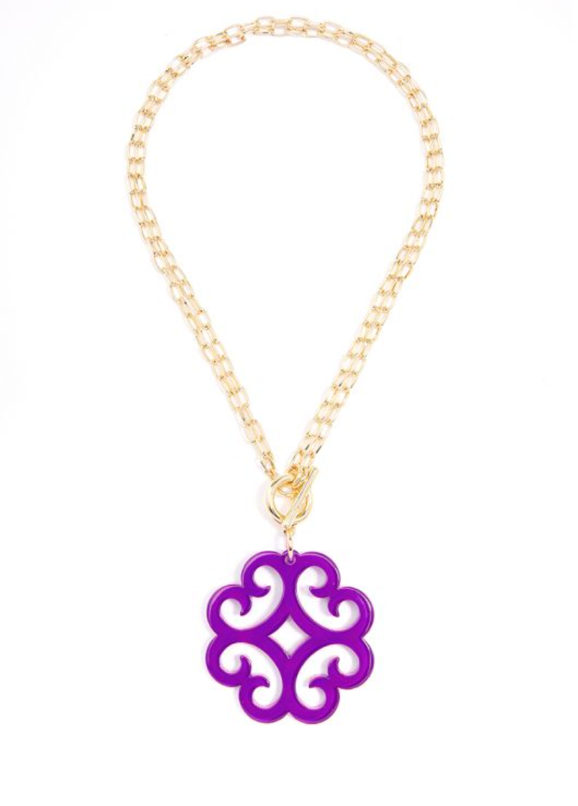 Zenzii Double Link Chain Resin Pendant Necklace