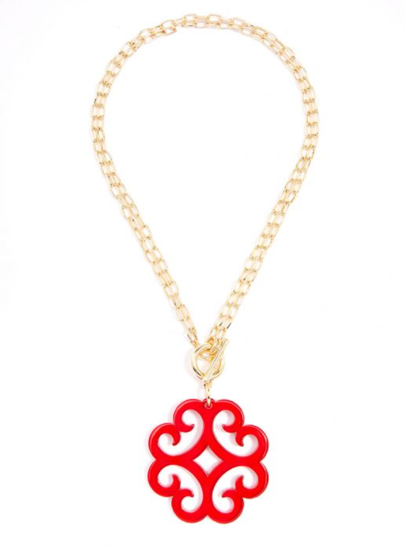 Zenzii Double Link Chain Resin Pendant Necklace