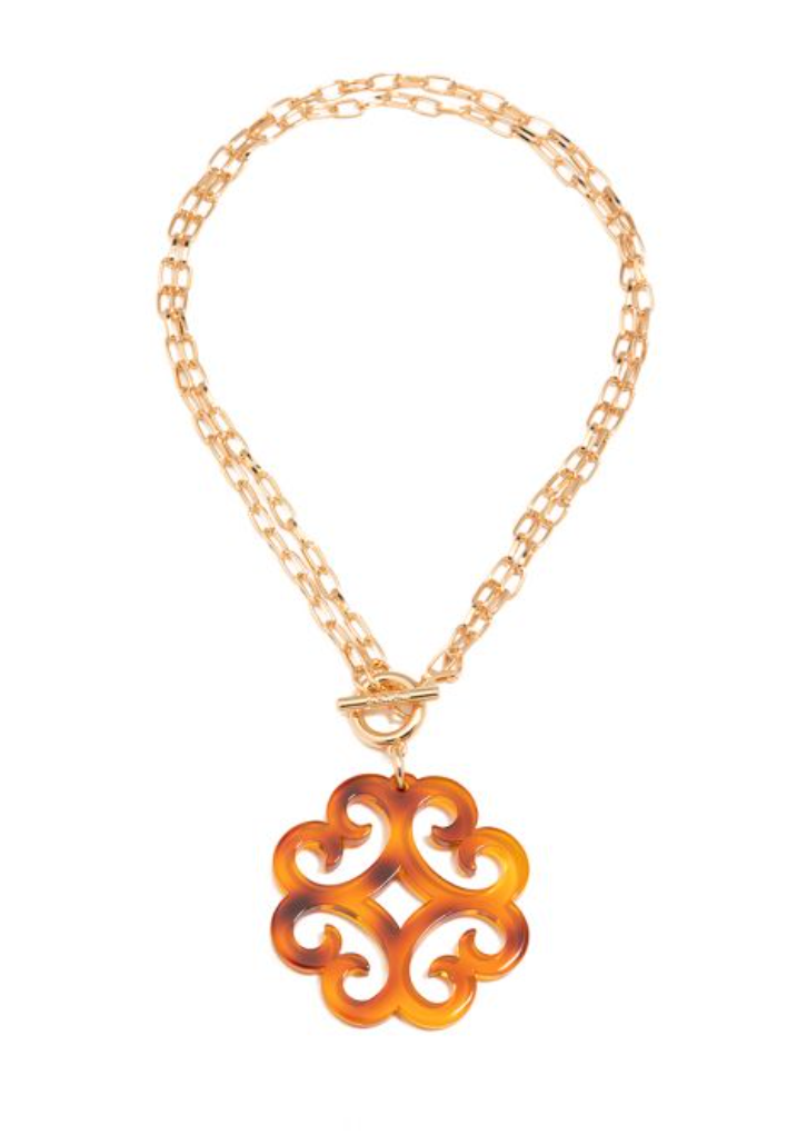 Zenzii Double Link Chain Resin Pendant Necklace